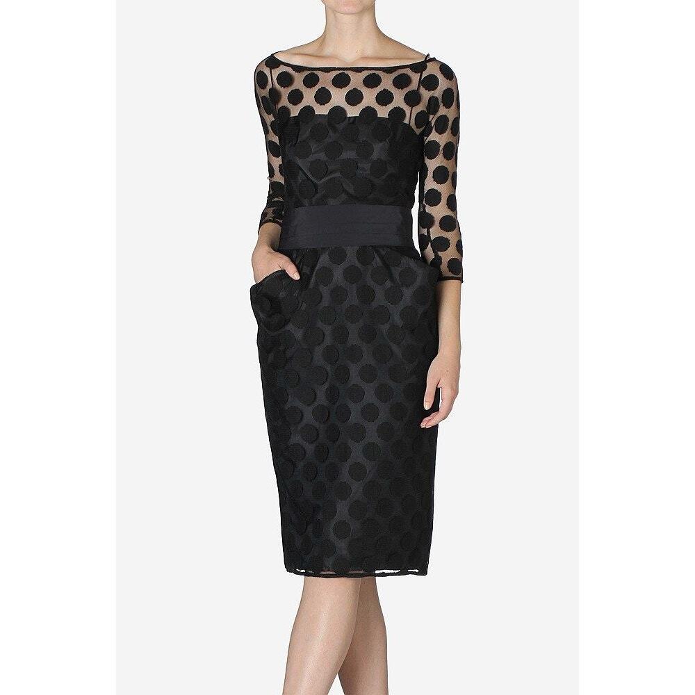 Carla Zampatti Black Polka Dot Sheer Net Cocktail Event Pencil Dress Size Small